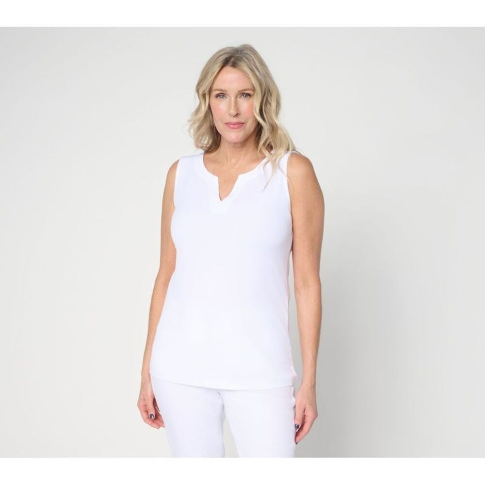 Susan Graver Women's Top Sz XL Sleeveeless Liquid Knit Sleeveless White